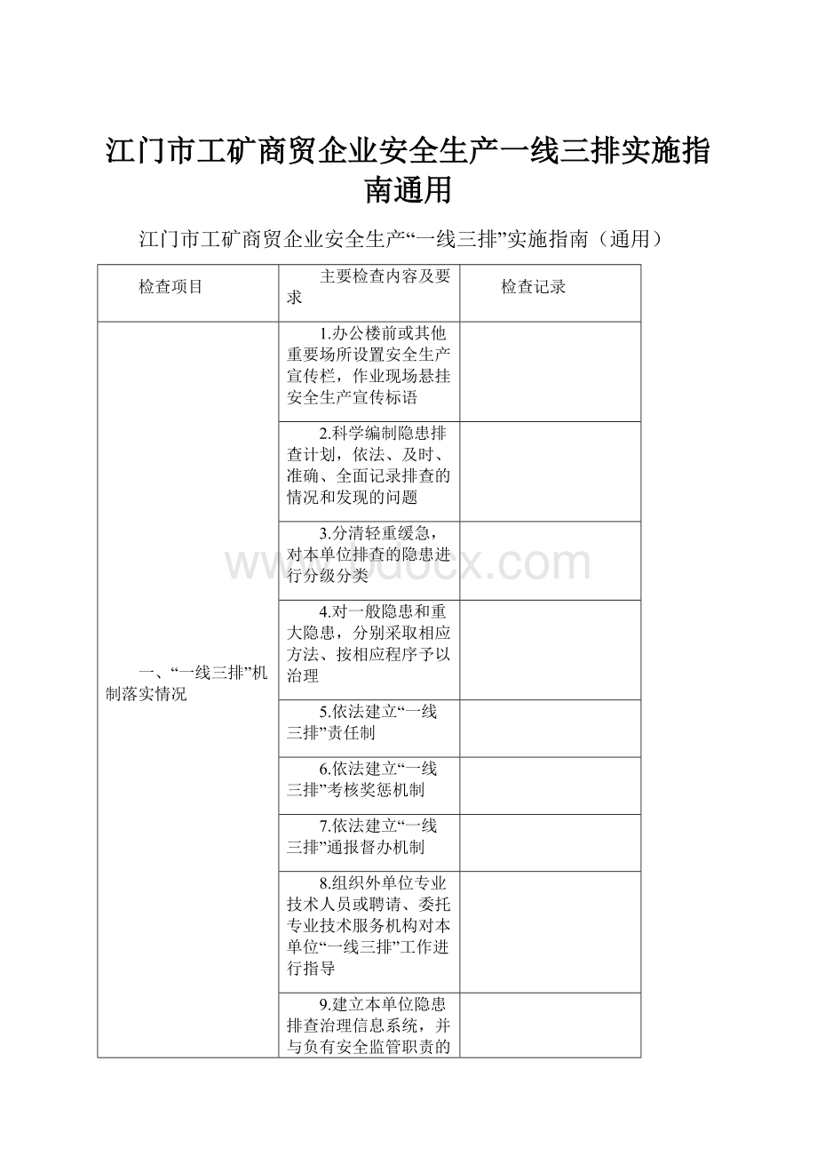 江门市工矿商贸企业安全生产一线三排实施指南通用.docx_第1页