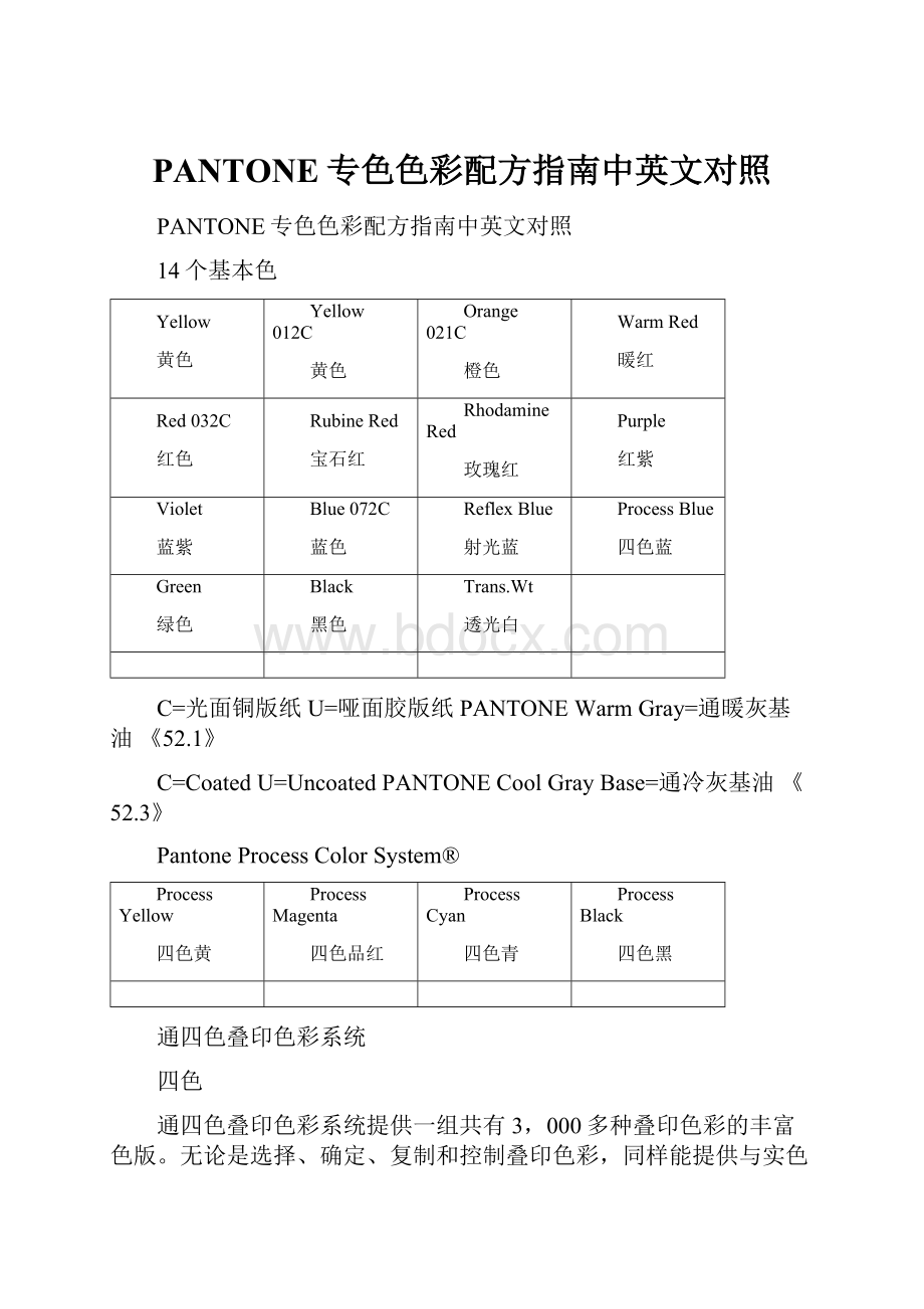 PANTONE专色色彩配方指南中英文对照.docx