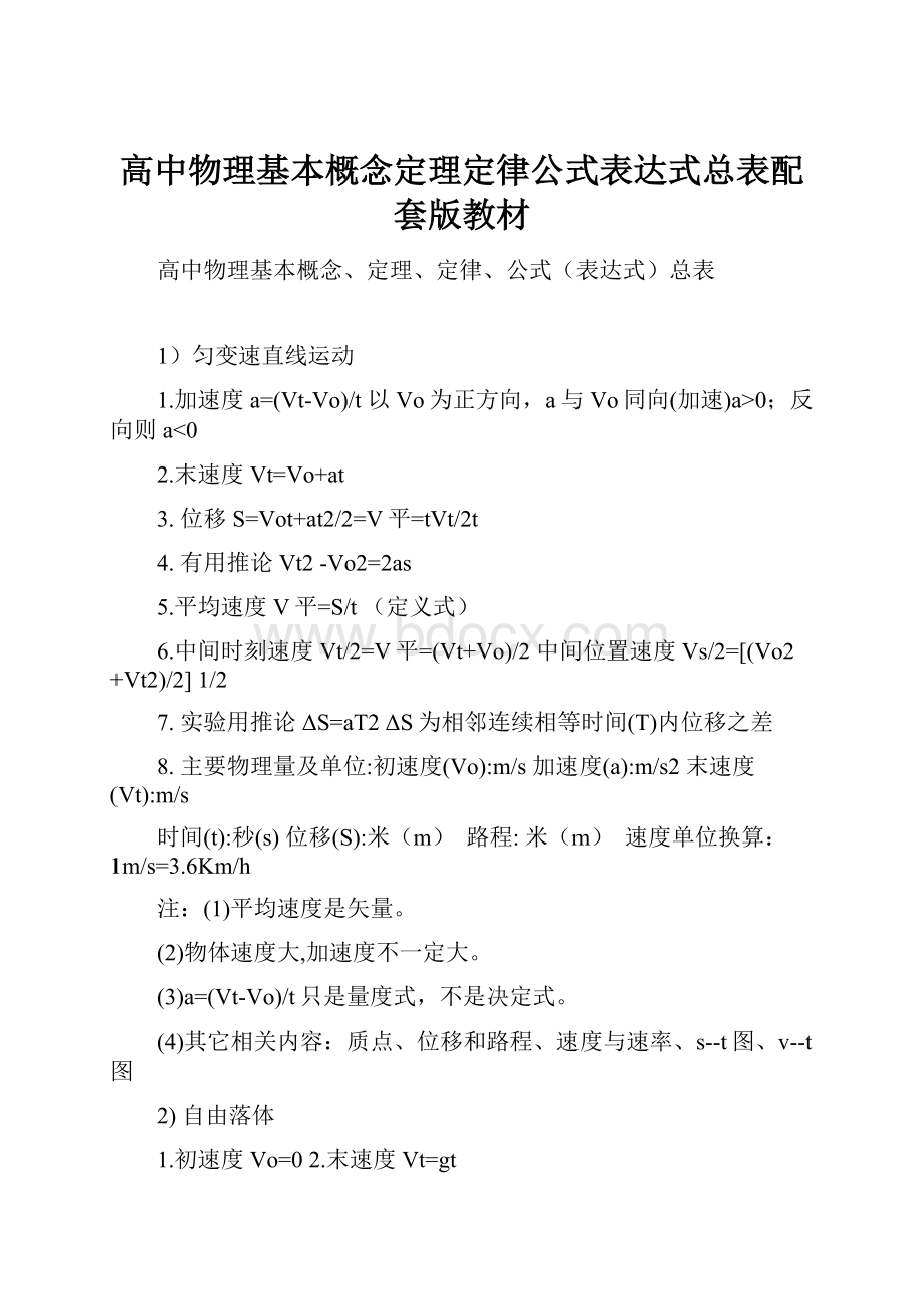 高中物理基本概念定理定律公式表达式总表配套版教材.docx_第1页