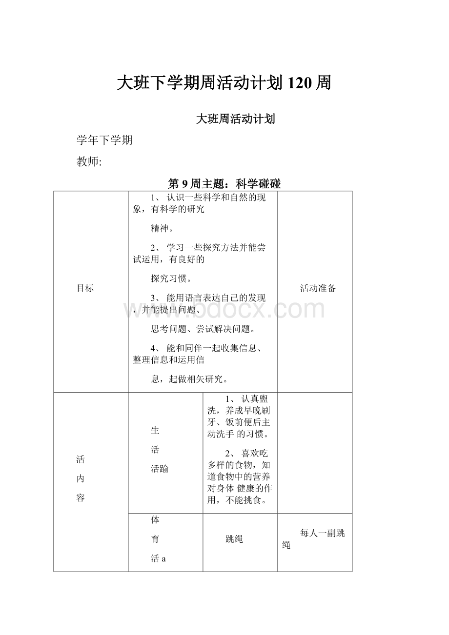 大班下学期周活动计划120周.docx