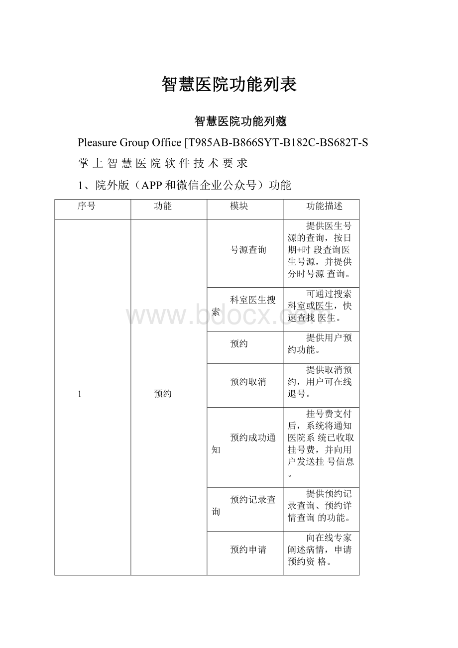 智慧医院功能列表.docx