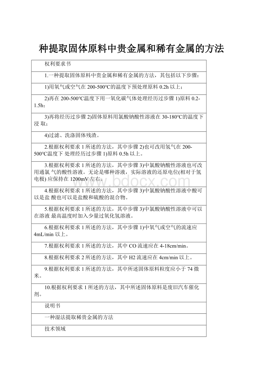 种提取固体原料中贵金属和稀有金属的方法.docx