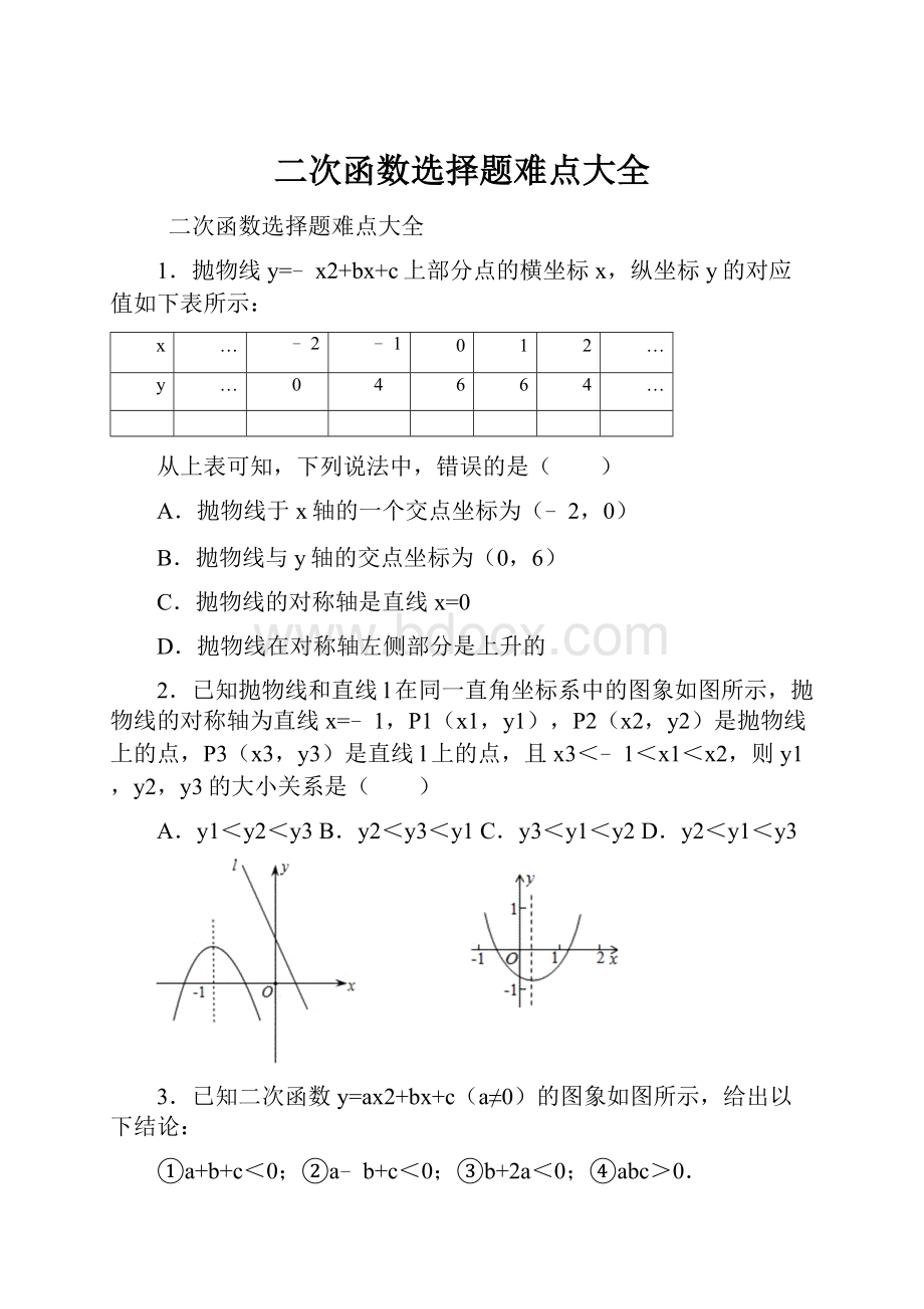 二次函数选择题难点大全.docx