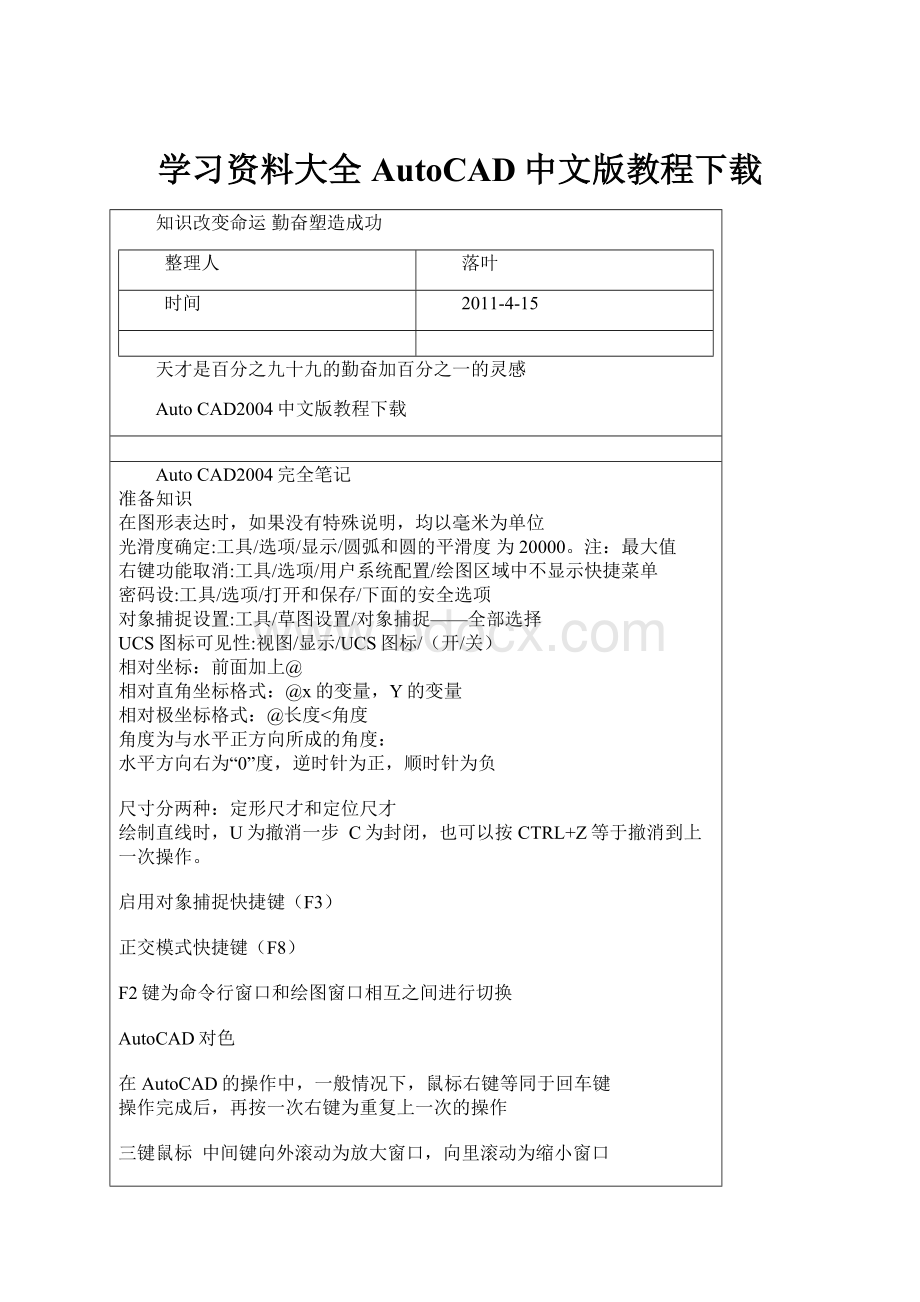 学习资料大全AutoCAD中文版教程下载.docx