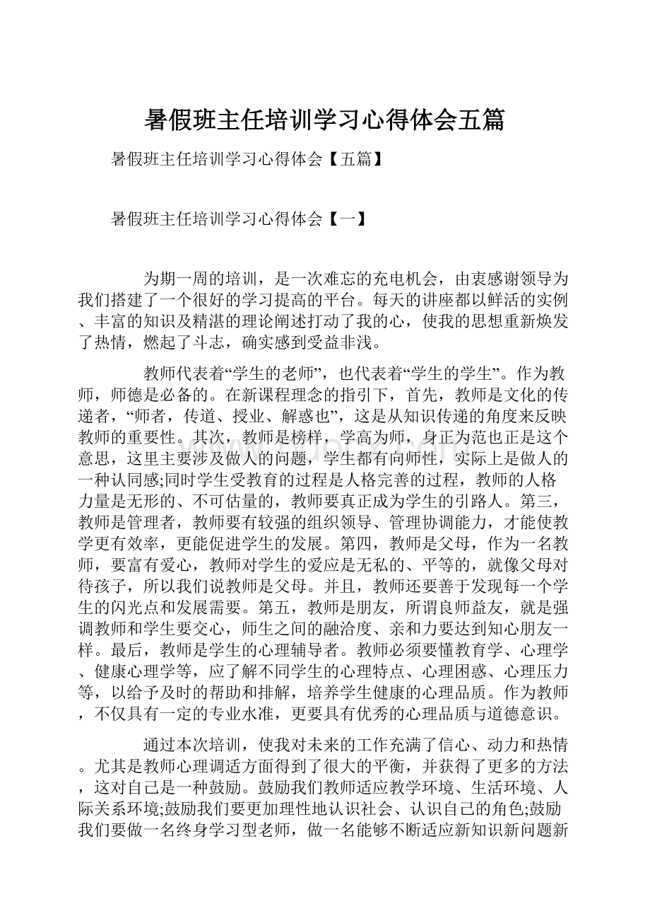 暑假班主任培训学习心得体会五篇.docx