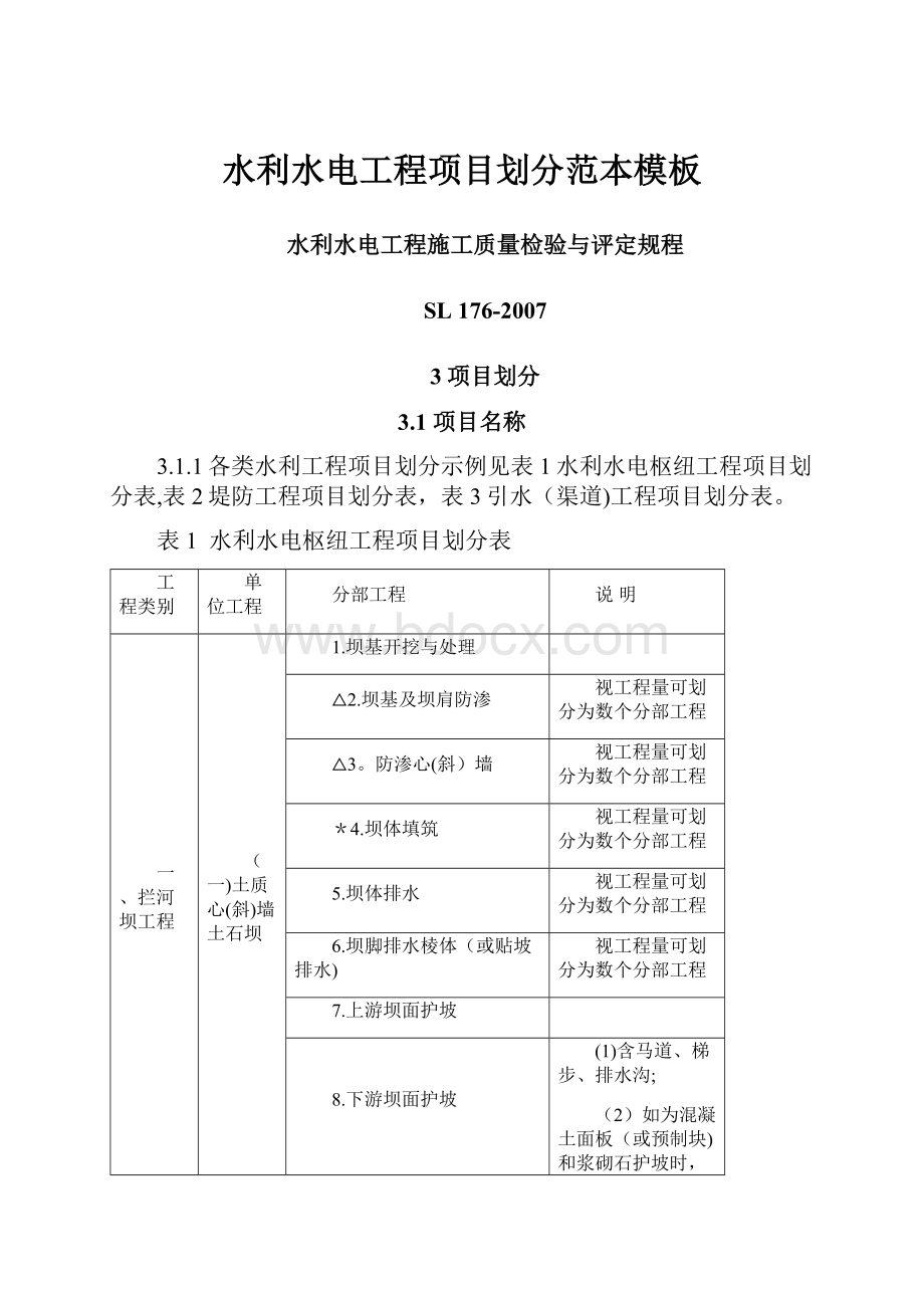 水利水电工程项目划分范本模板.docx_第1页