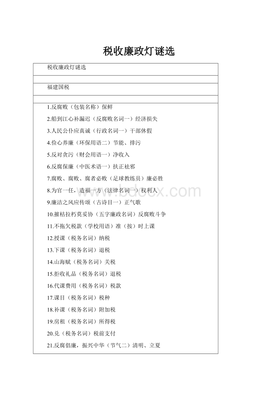 税收廉政灯谜选.docx_第1页