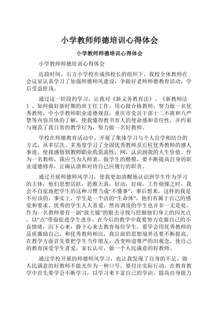 小学教师师德培训心得体会.docx