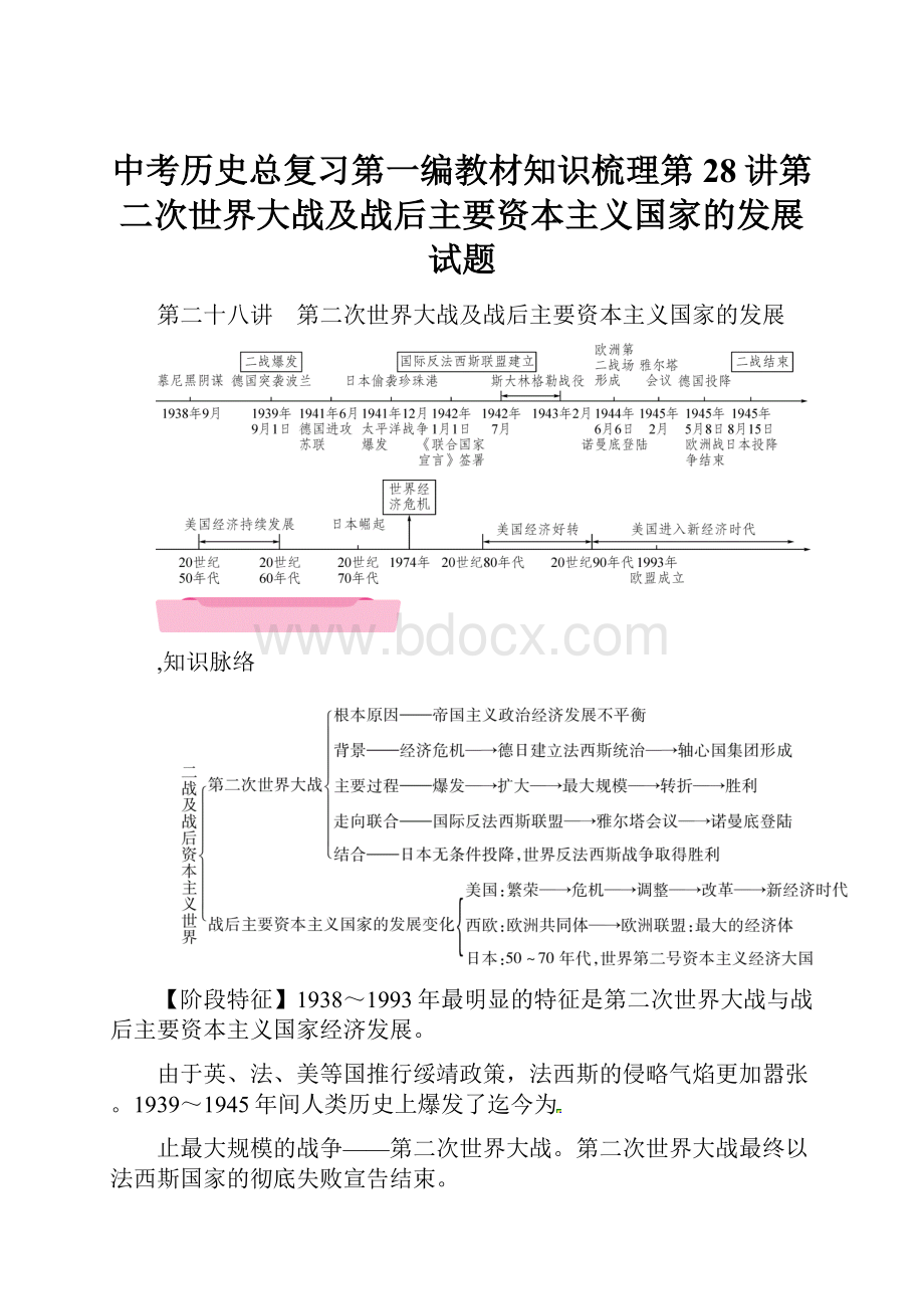 中考历史总复习第一编教材知识梳理第28讲第二次世界大战及战后主要资本主义国家的发展试题.docx_第1页