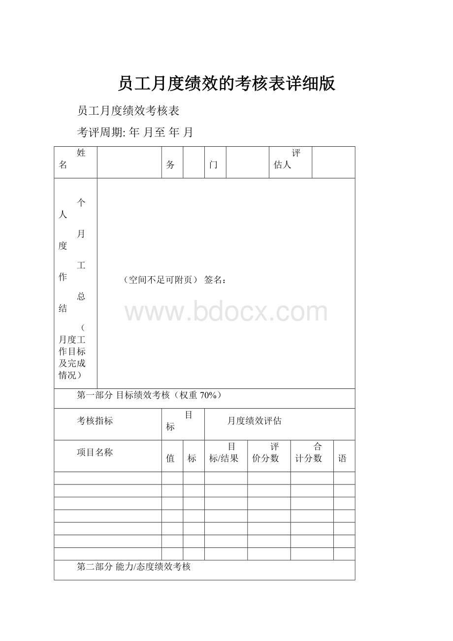 员工月度绩效的考核表详细版.docx