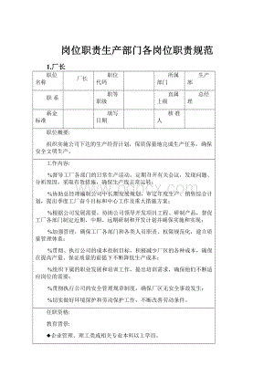 岗位职责生产部门各岗位职责规范.docx