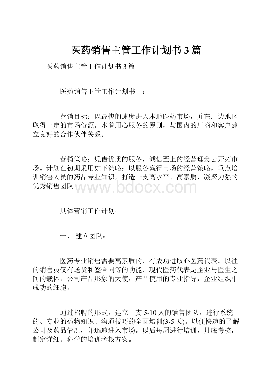 医药销售主管工作计划书3篇.docx