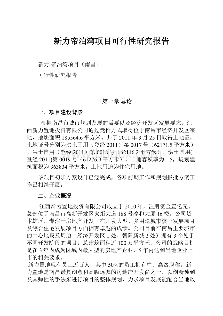 新力帝泊湾项目可行性研究报告.docx_第1页