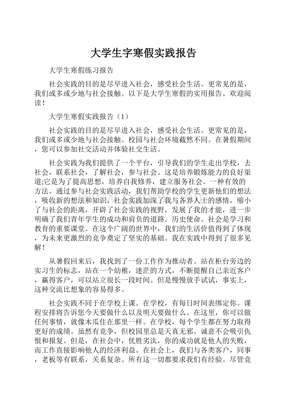 大学生字寒假实践报告.docx