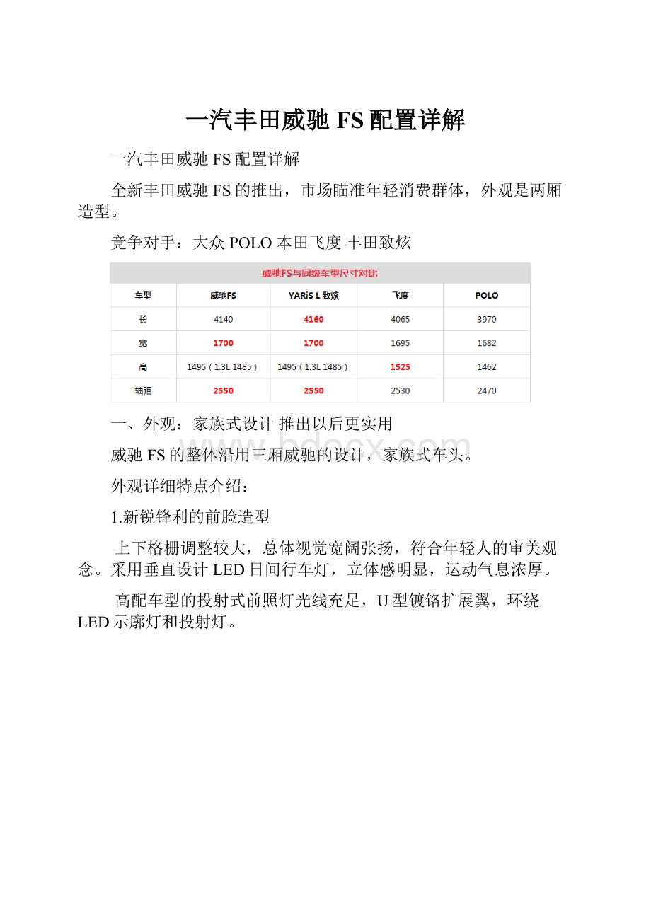 一汽丰田威驰FS配置详解.docx_第1页