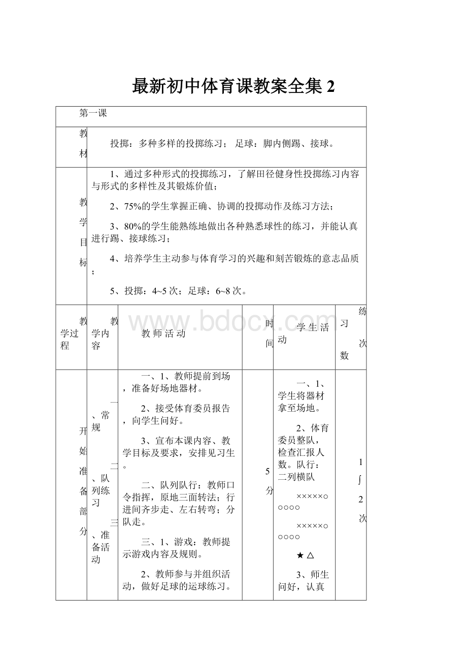 最新初中体育课教案全集 2.docx