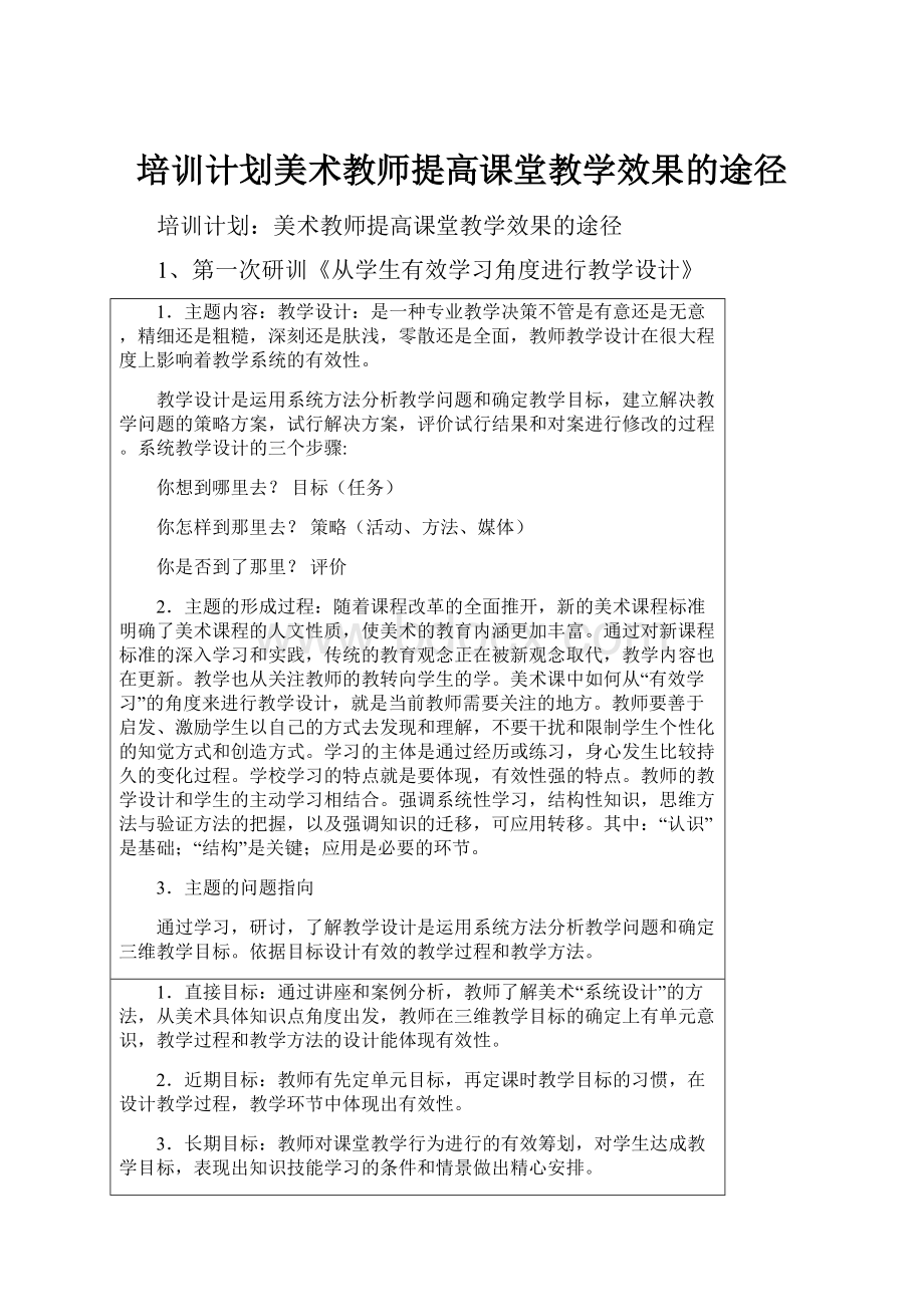 培训计划美术教师提高课堂教学效果的途径.docx