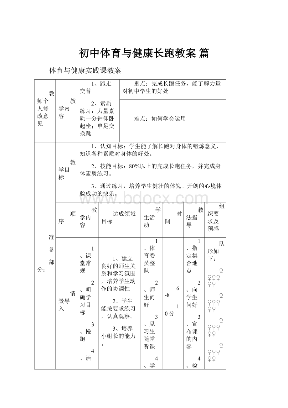 初中体育与健康长跑教案 篇.docx_第1页