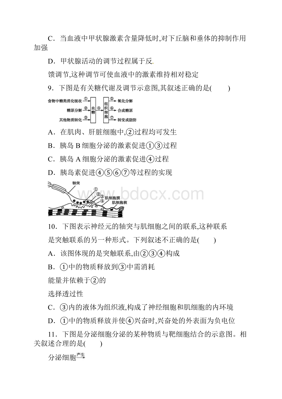 湖北剩州市学年高二生物上学期第三次双周考试试题.docx_第3页