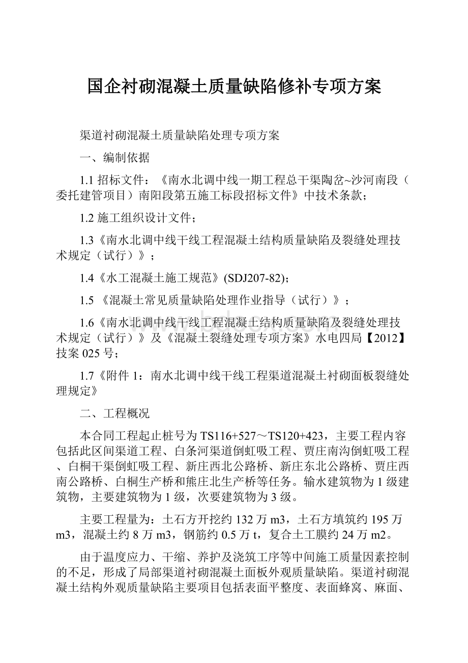 国企衬砌混凝土质量缺陷修补专项方案.docx_第1页