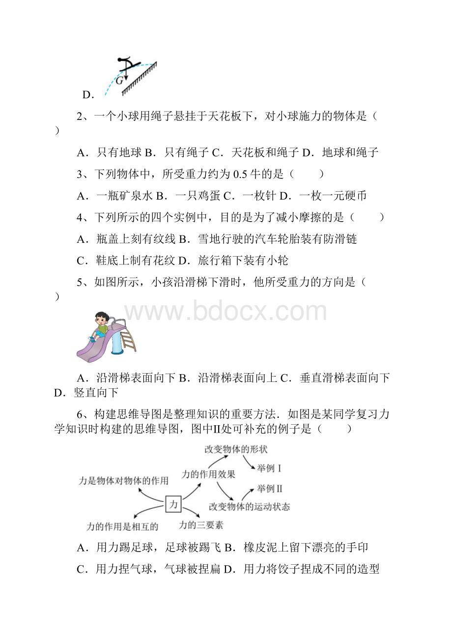 学年沪科版八年级物理第六章 熟悉而陌生的力章节测试试题含答案解析.docx_第2页