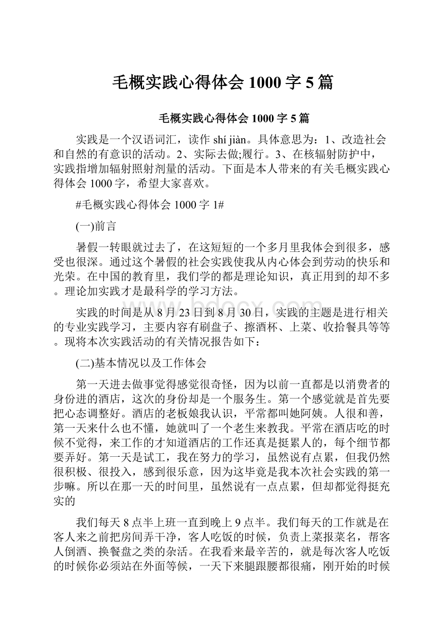 毛概实践心得体会1000字5篇.docx