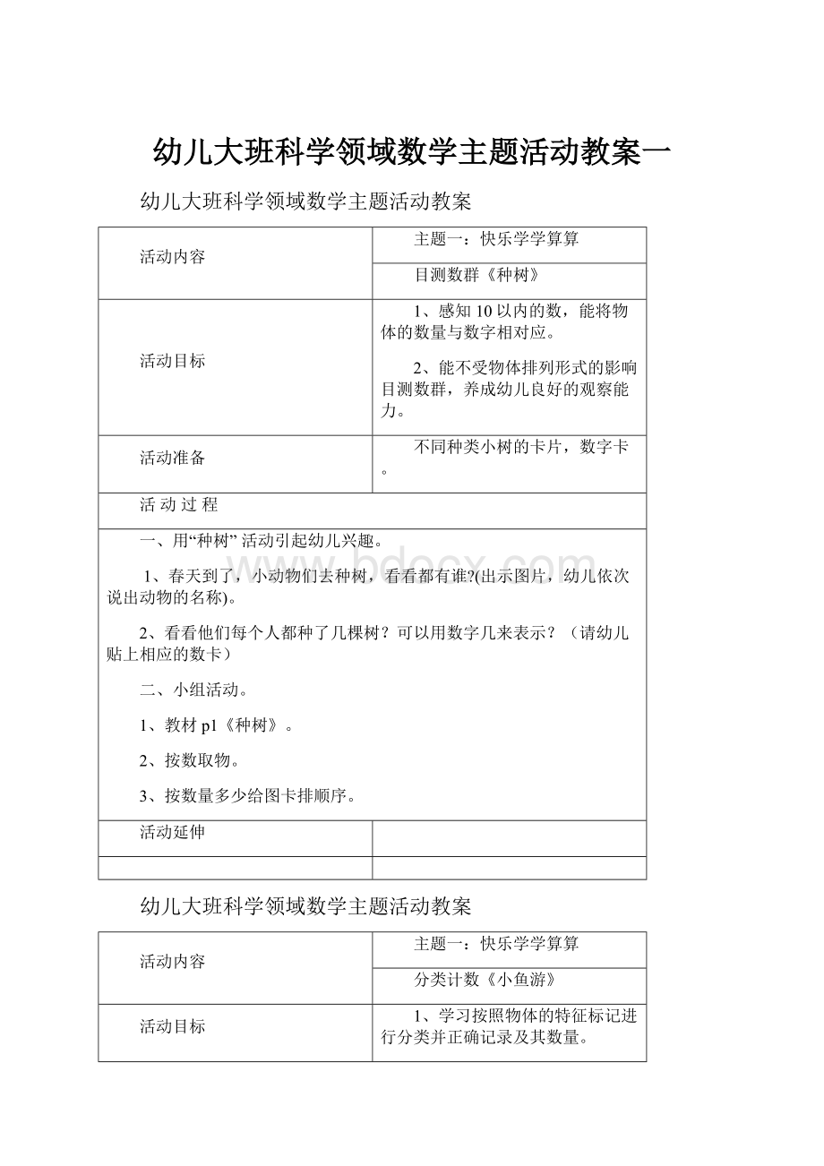 幼儿大班科学领域数学主题活动教案一.docx