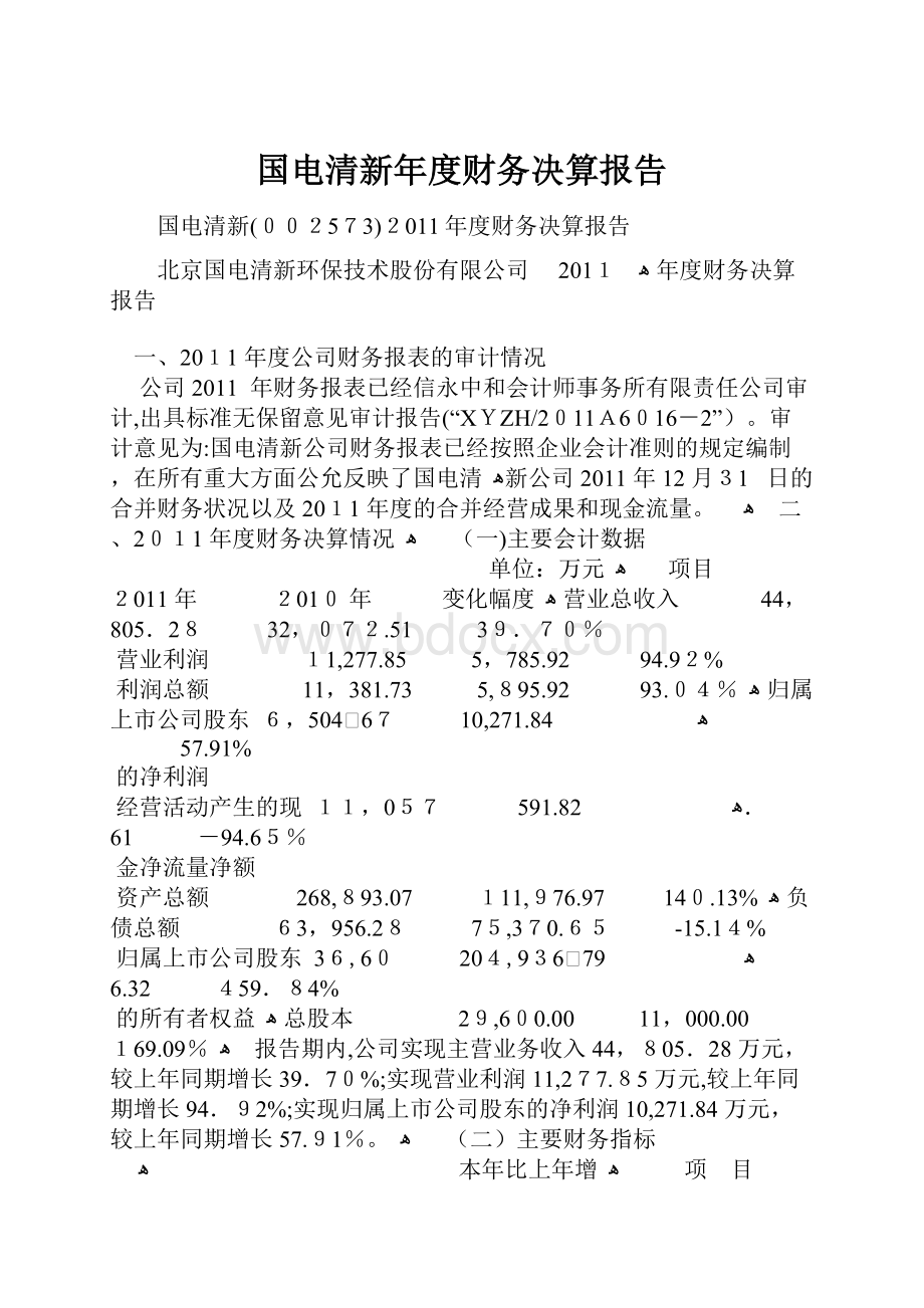 国电清新年度财务决算报告.docx