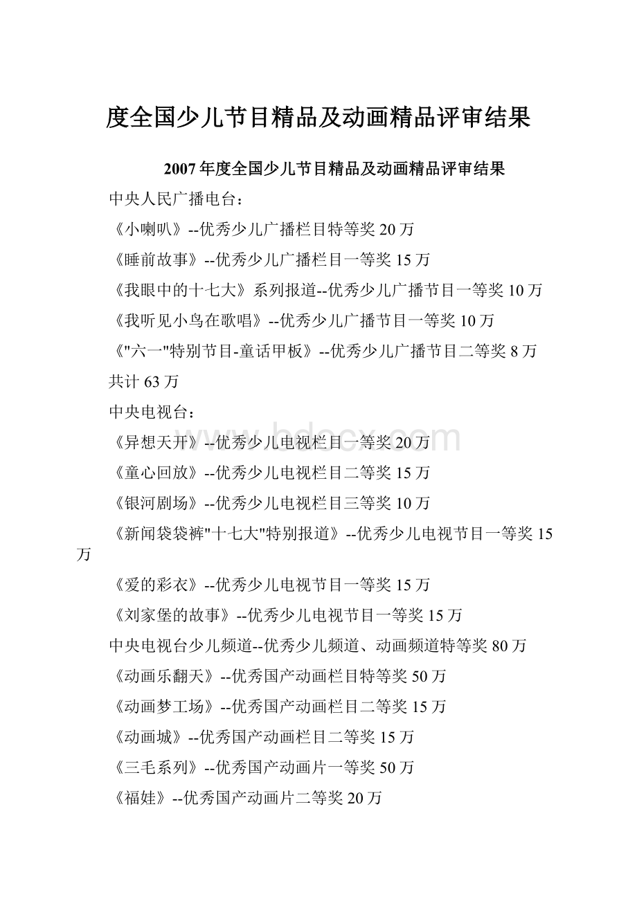 度全国少儿节目精品及动画精品评审结果.docx