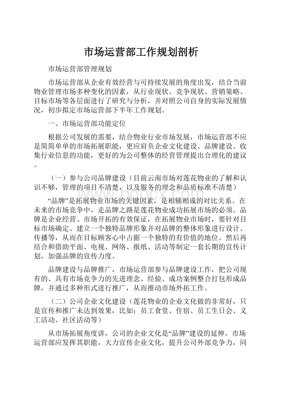 市场运营部工作规划剖析.docx