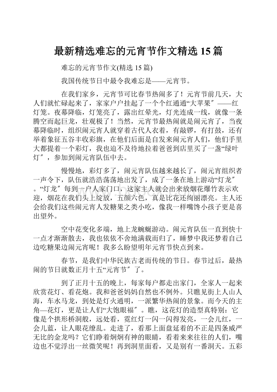 最新精选难忘的元宵节作文精选15篇.docx