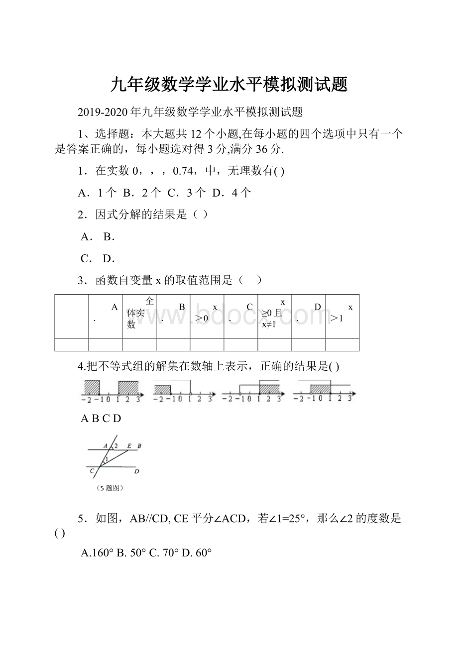 九年级数学学业水平模拟测试题.docx_第1页