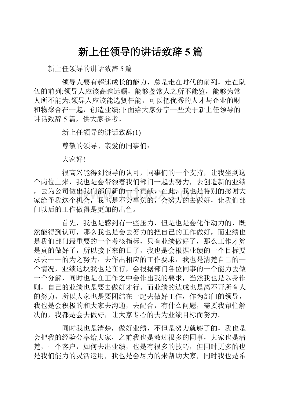 新上任领导的讲话致辞5篇.docx