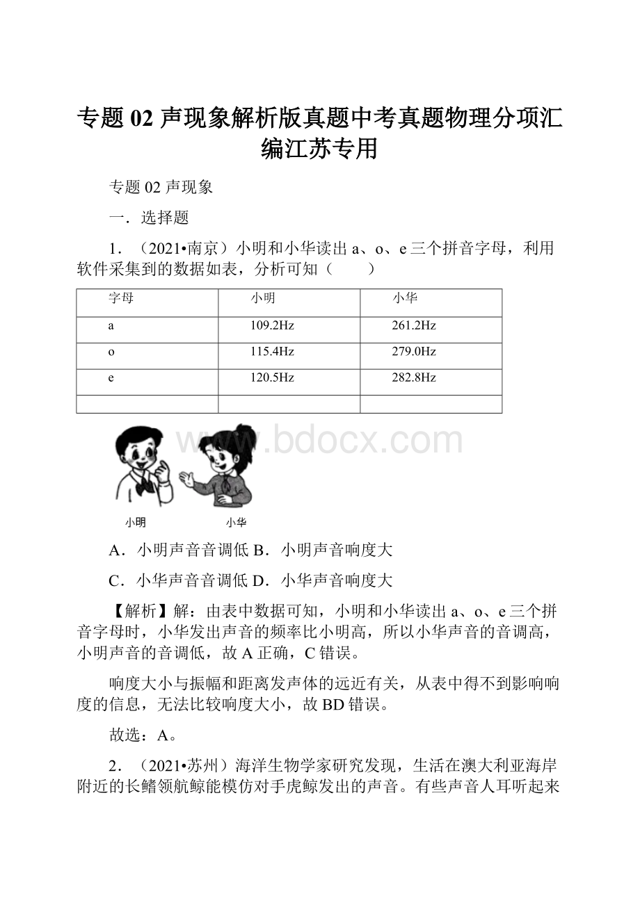 专题02 声现象解析版真题中考真题物理分项汇编江苏专用.docx