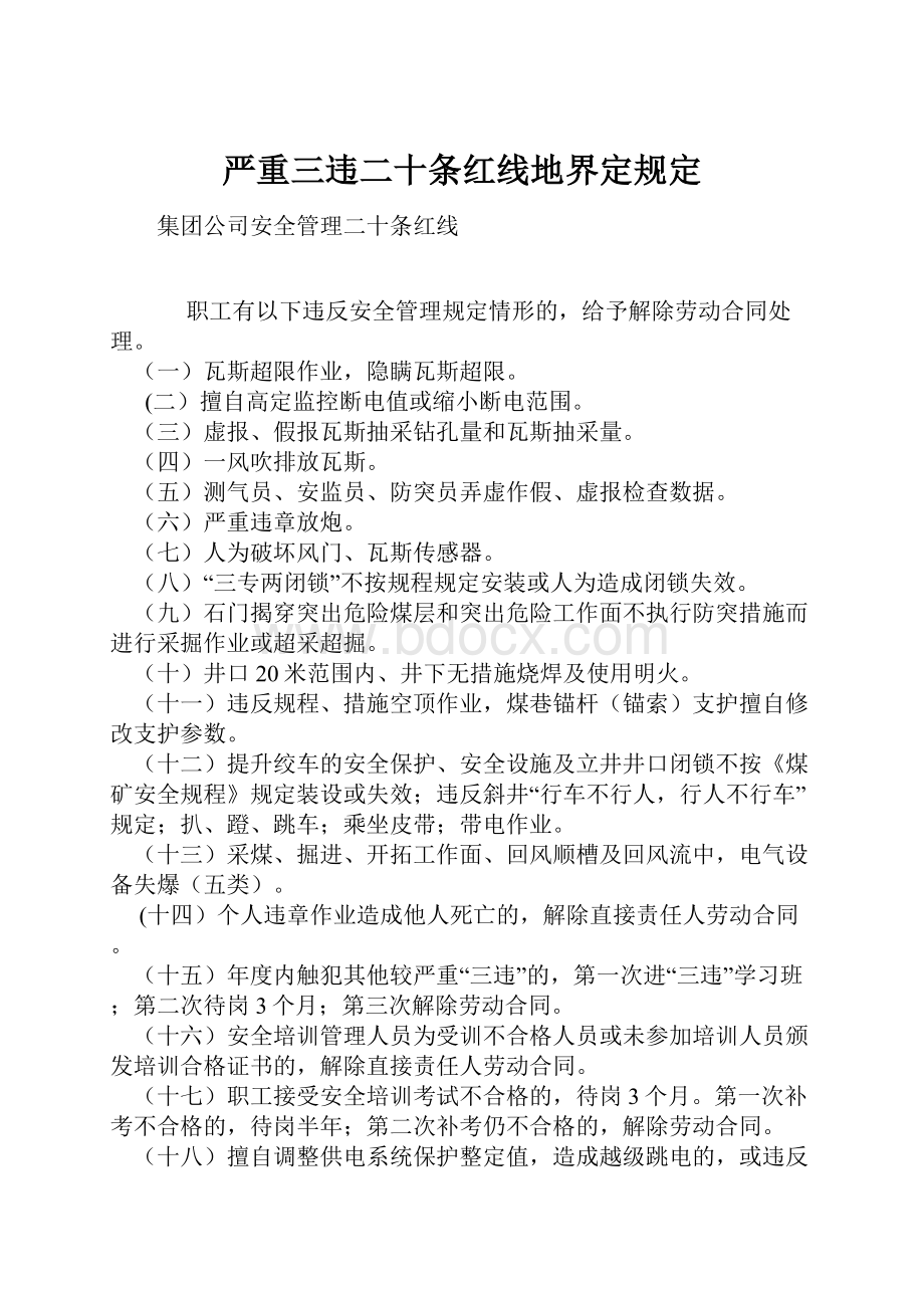 严重三违二十条红线地界定规定.docx_第1页