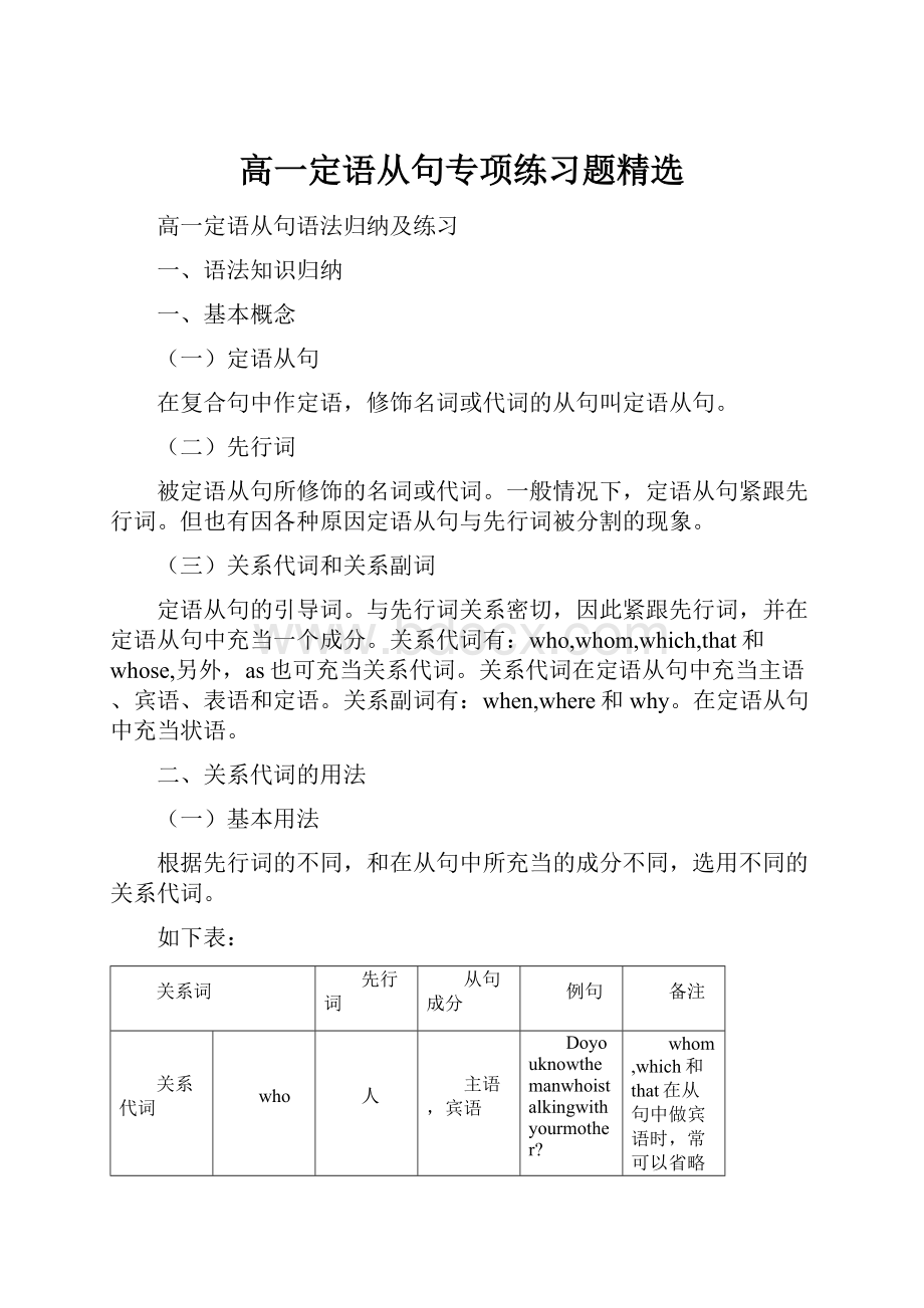 高一定语从句专项练习题精选.docx_第1页