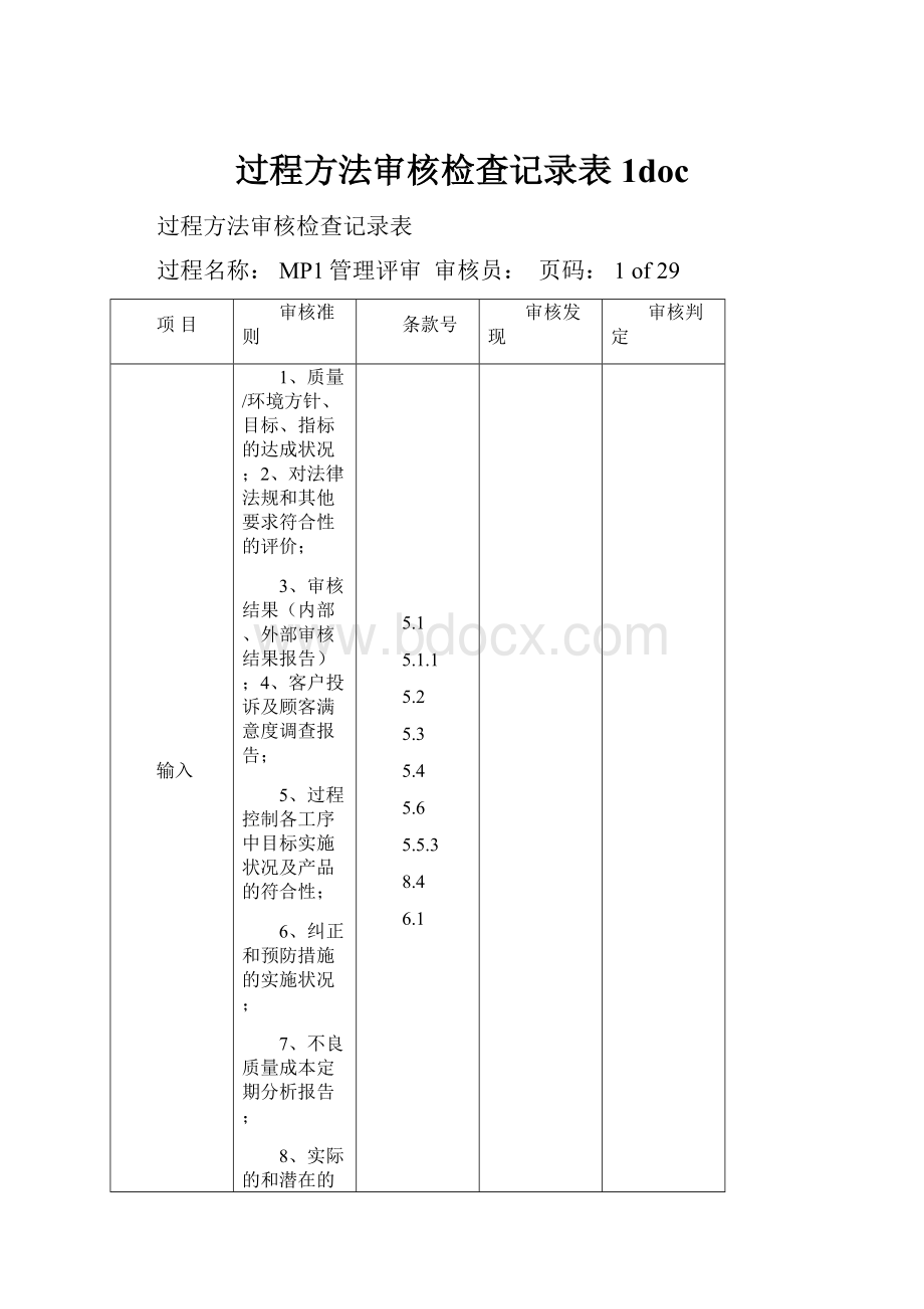 过程方法审核检查记录表1doc.docx