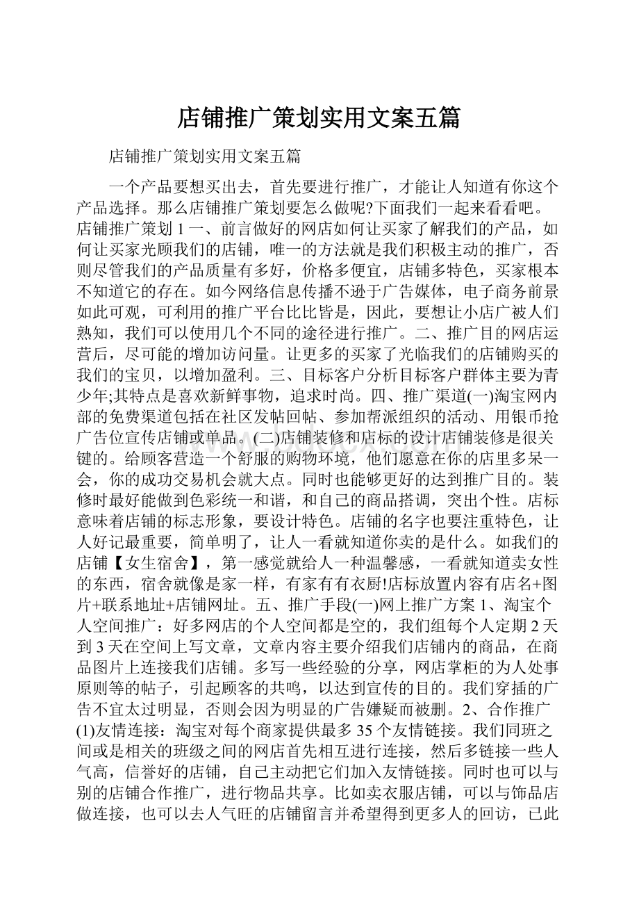 店铺推广策划实用文案五篇.docx