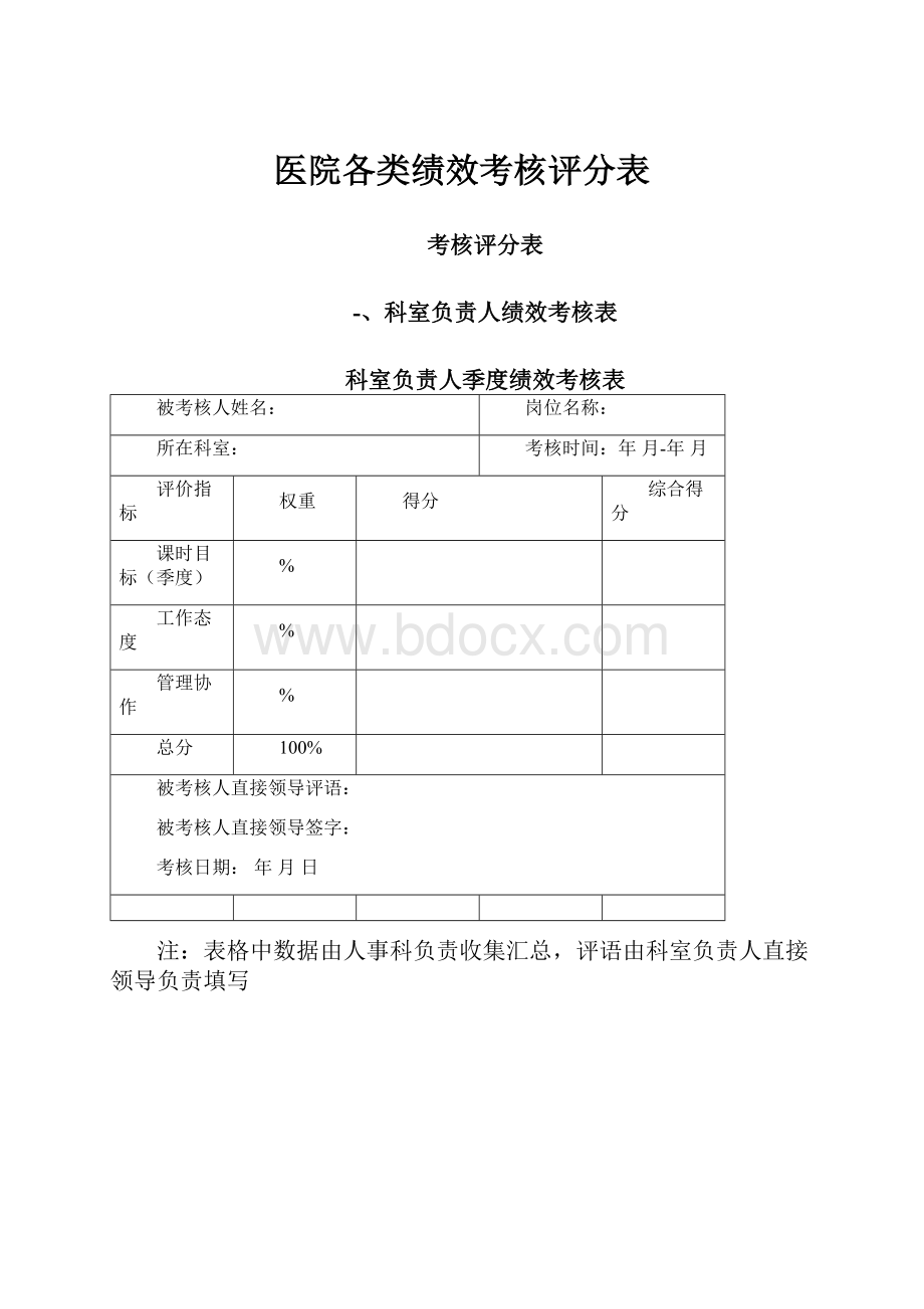 医院各类绩效考核评分表.docx