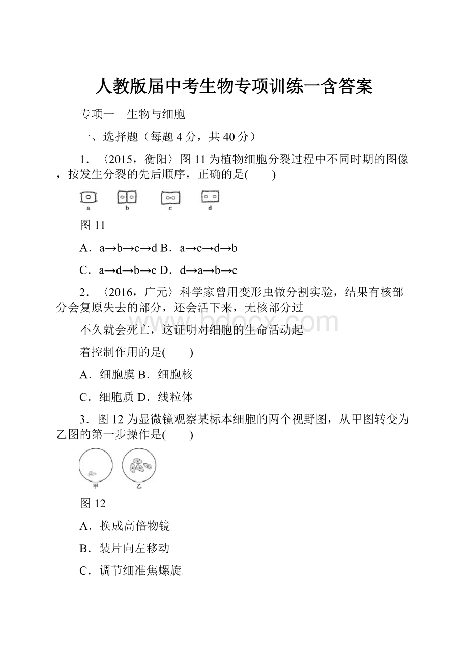 人教版届中考生物专项训练一含答案.docx