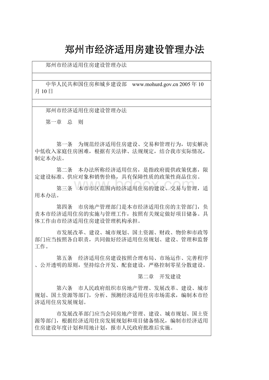 郑州市经济适用房建设管理办法.docx