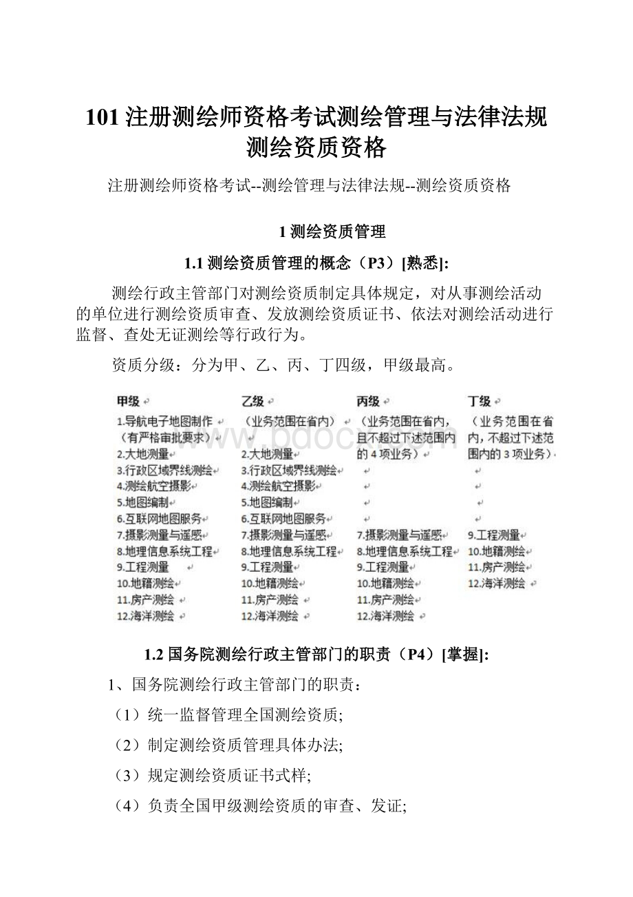 101注册测绘师资格考试测绘管理与法律法规测绘资质资格.docx