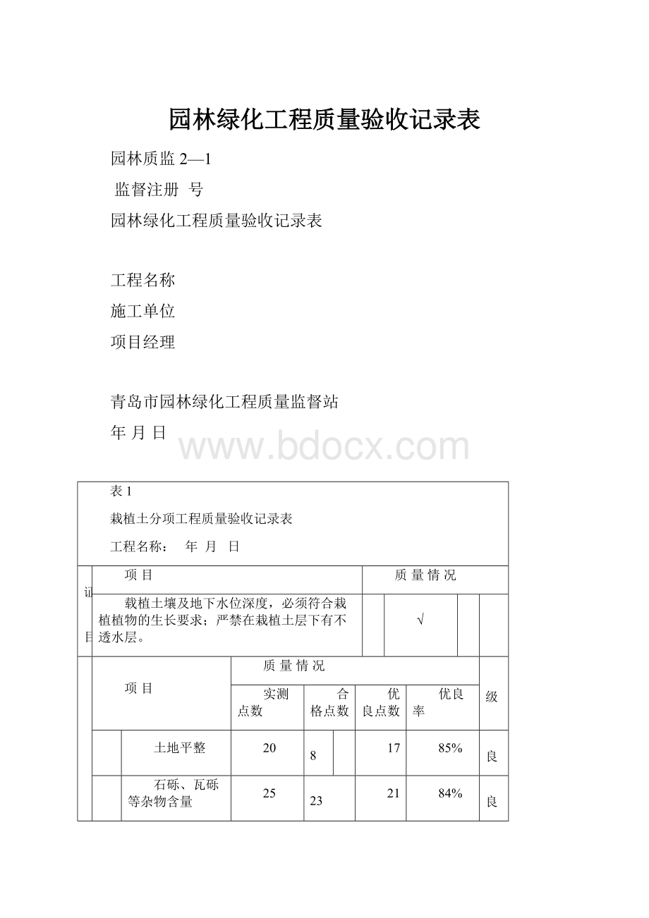 园林绿化工程质量验收记录表.docx_第1页