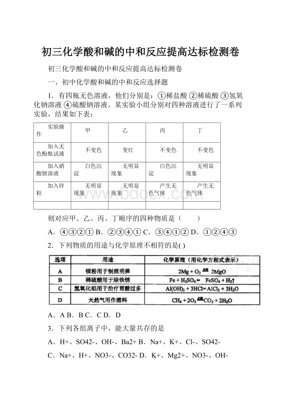 初三化学酸和碱的中和反应提高达标检测卷.docx_第1页