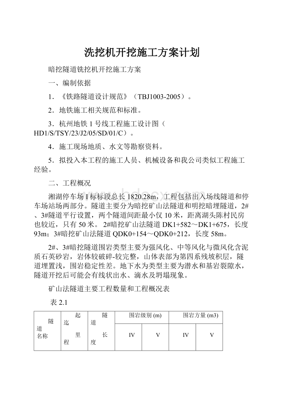 洗挖机开挖施工方案计划.docx