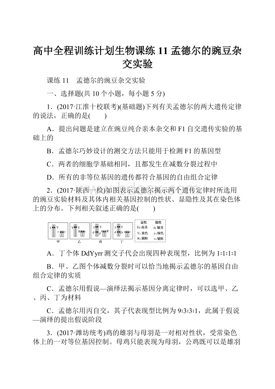 高中全程训练计划生物课练11 孟德尔的豌豆杂交实验.docx