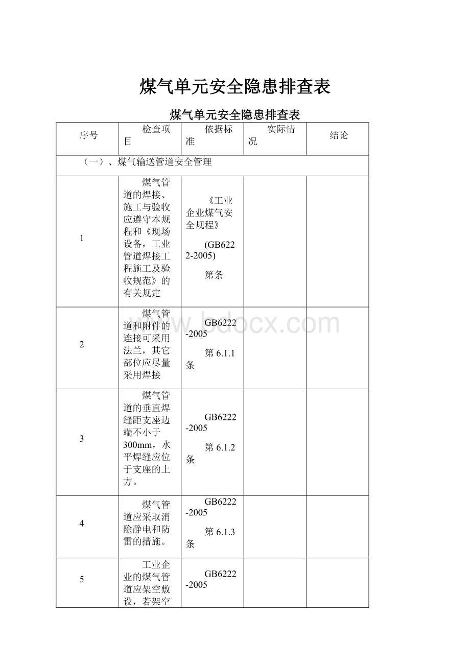 煤气单元安全隐患排查表.docx