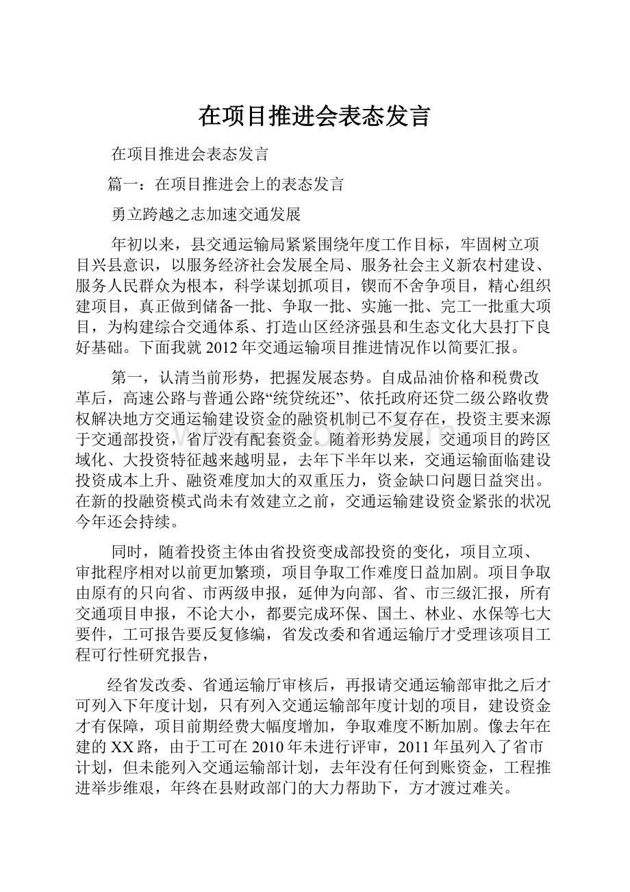 在项目推进会表态发言.docx_第1页