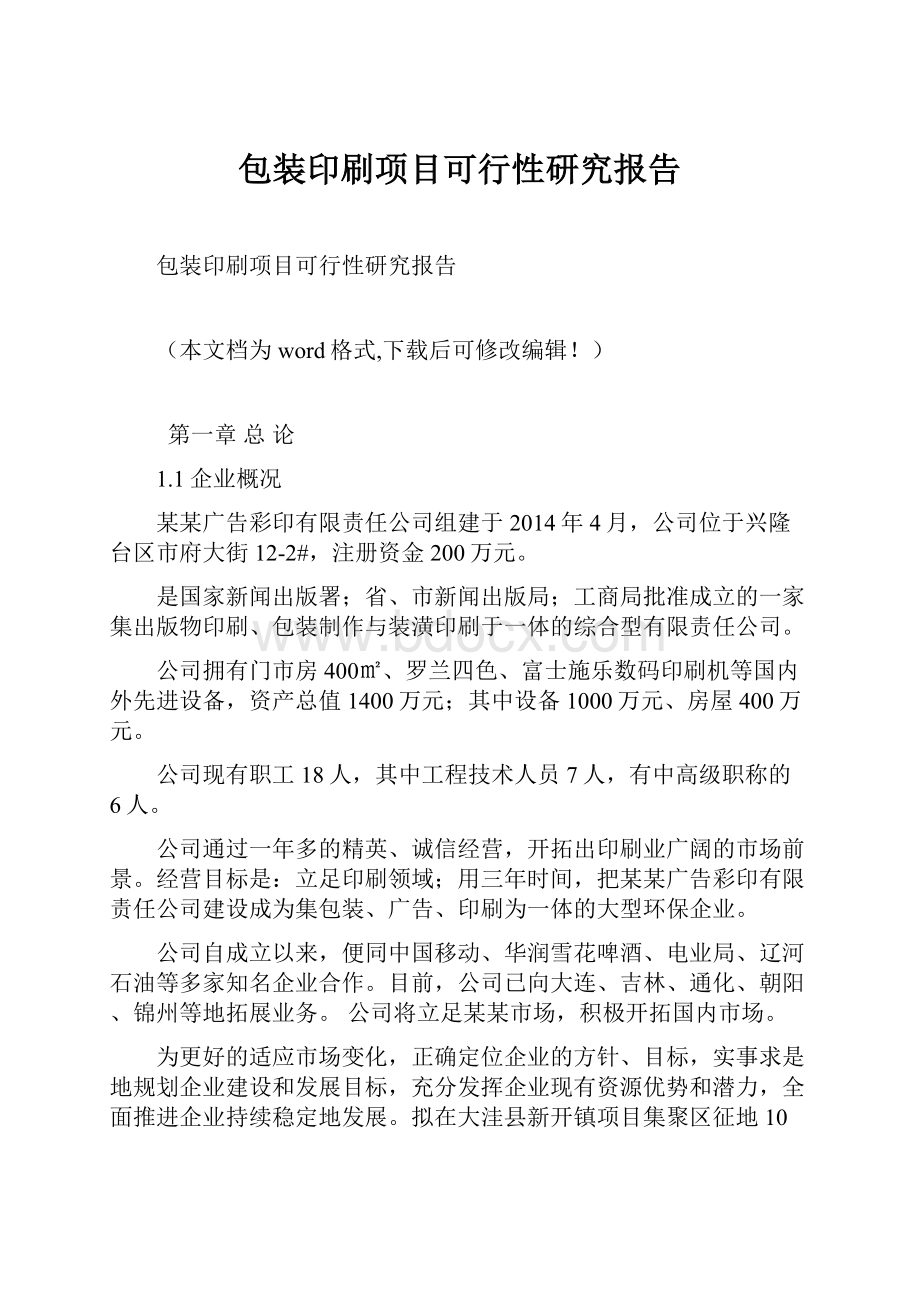 包装印刷项目可行性研究报告.docx