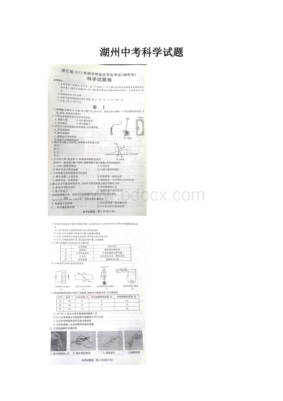 湖州中考科学试题.docx